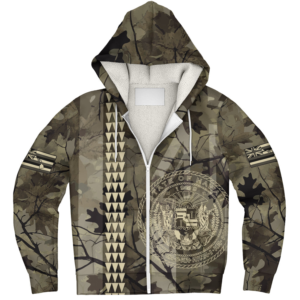 Hawaii Sherpa Hoodie Tribal Kakau Camouflage Green