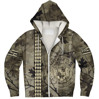 Hawaii Sherpa Hoodie Tribal Kakau Camouflage Green