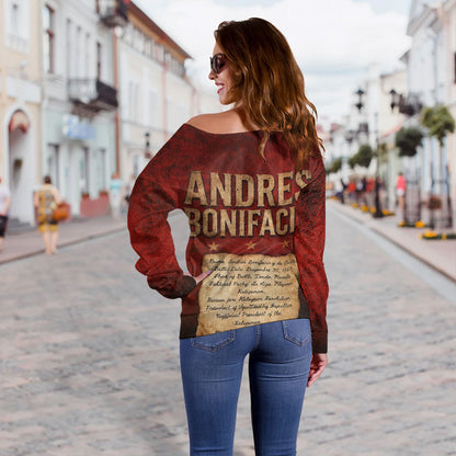 Philippines Filipinos Off Shoulder Sweatshirt Andres Bonifacio Philippine Hero