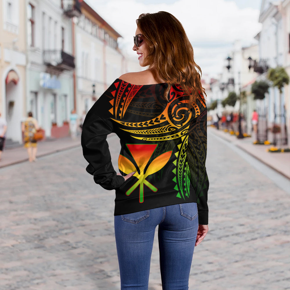 Hawaii Off Shoulder Sweatshirt Polynesian Flame Of Hawaii Style