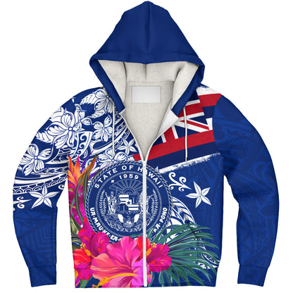 Hawaii Sherpa Hoodie Flag Tribal Tropical Style