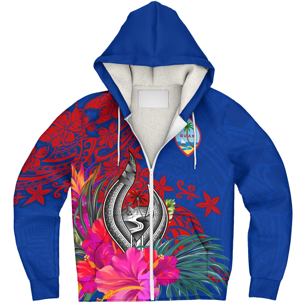Guam Sherpa Hoodie Flag Tribal Tropical Style