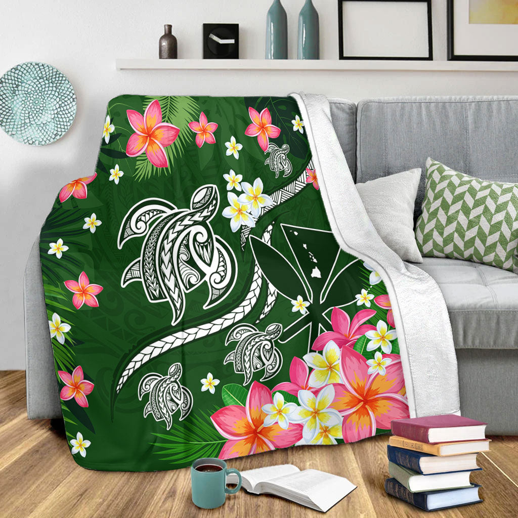 Hawaii Premium Blanket Aloha Island Turtle Plumeria Flower Tropical Fabric