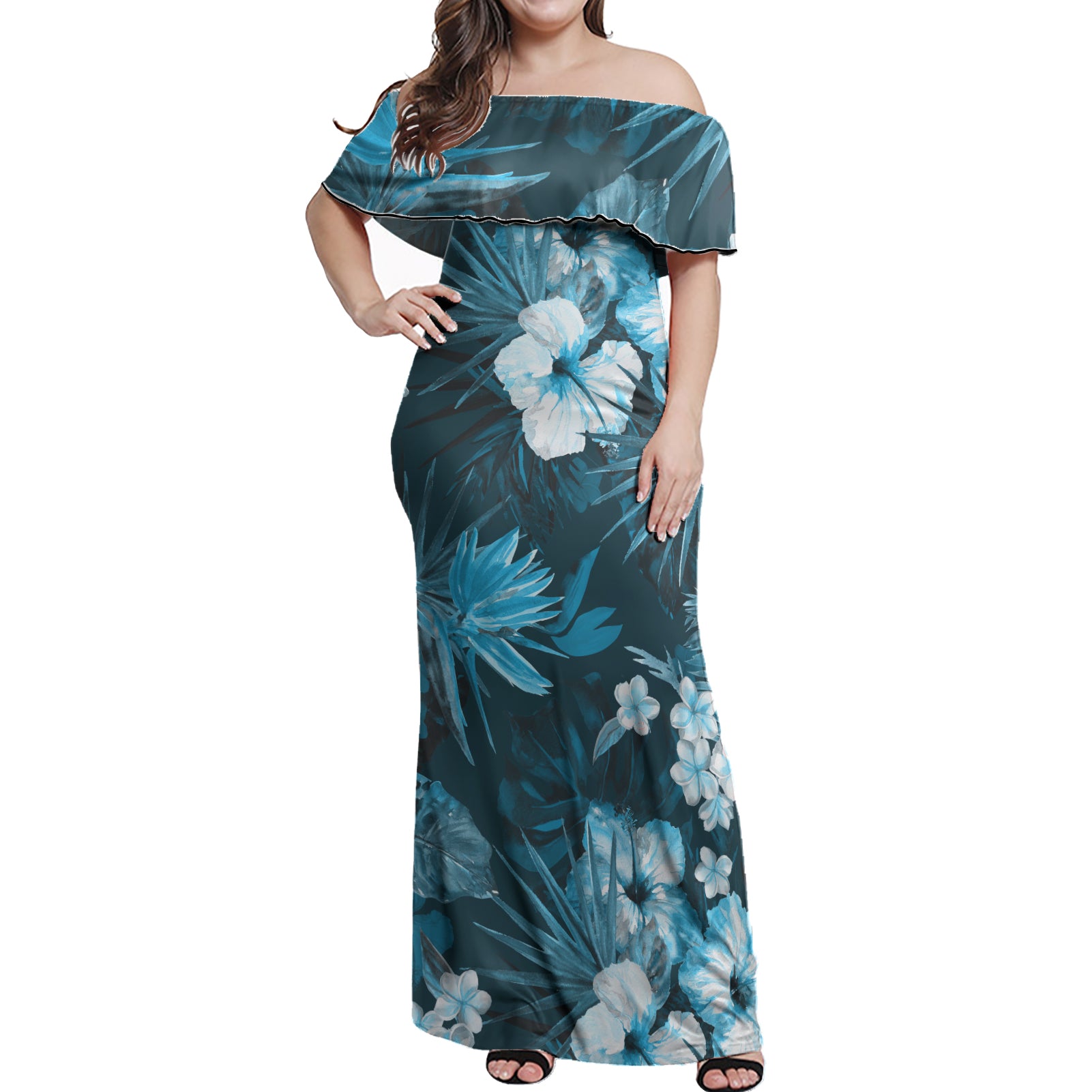 Polynesian Woman Off Shoulder Long Dress - Polynesian Pattern 03