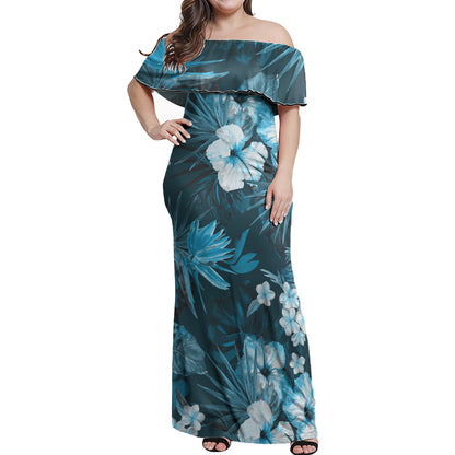 Polynesian Woman Off Shoulder Long Dress - Polynesian Pattern 03
