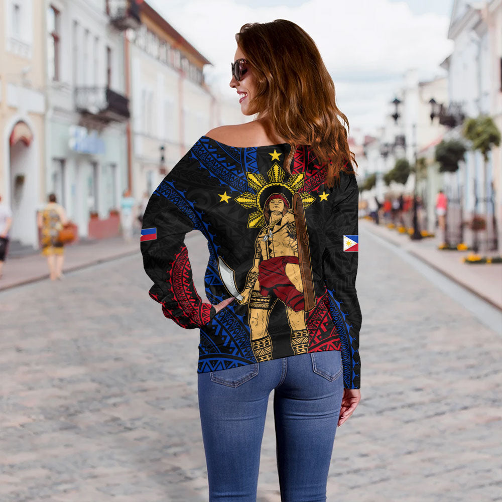 Philippines Filipinos Off Shoulder Sweatshirt Lapu Lapu Tattoo Batok Tribal Motifs Designs
