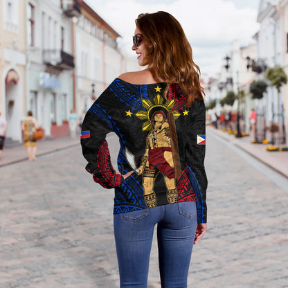 Philippines Filipinos Off Shoulder Sweatshirt Lapu Lapu Tattoo Batok Tribal Motifs Designs