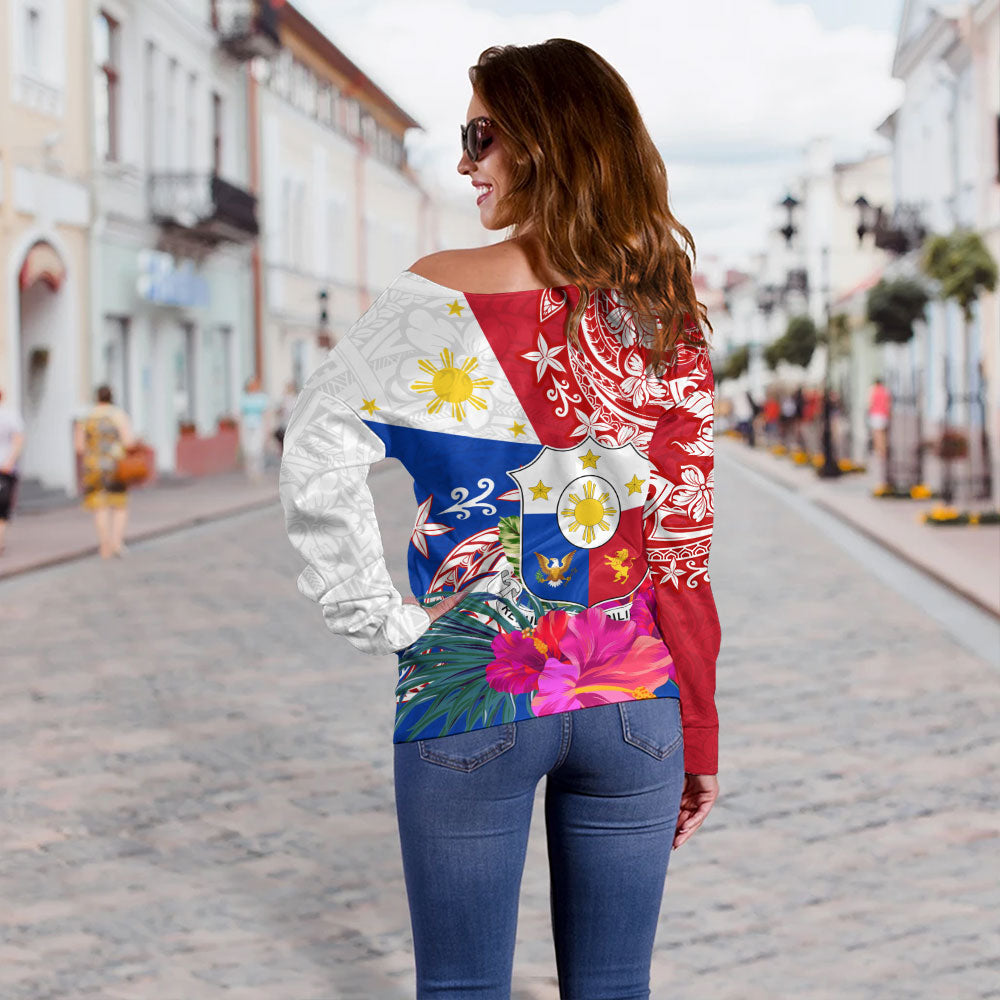 Philippines Filipinos Off Shoulder Sweatshirt Flag Tribal Tropical Style
