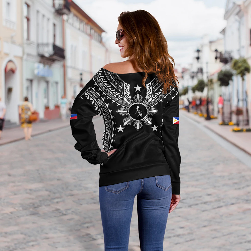 Philippines Filipinos Off Shoulder Sweatshirt Tattoo Batok Tribal Motifs Designs