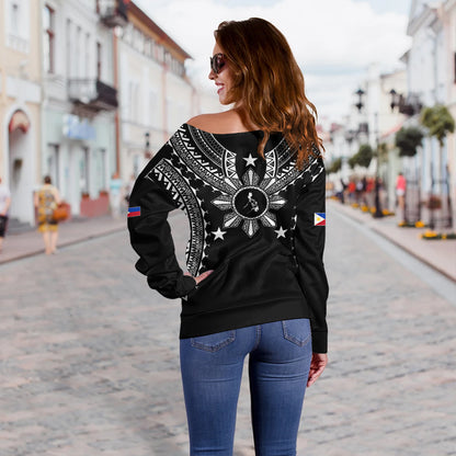 Philippines Filipinos Off Shoulder Sweatshirt Tattoo Batok Tribal Motifs Designs