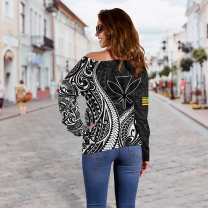 Hawaii Off Shoulder Sweatshirt Polynesian Tribal Tattoo Island Spirit Style