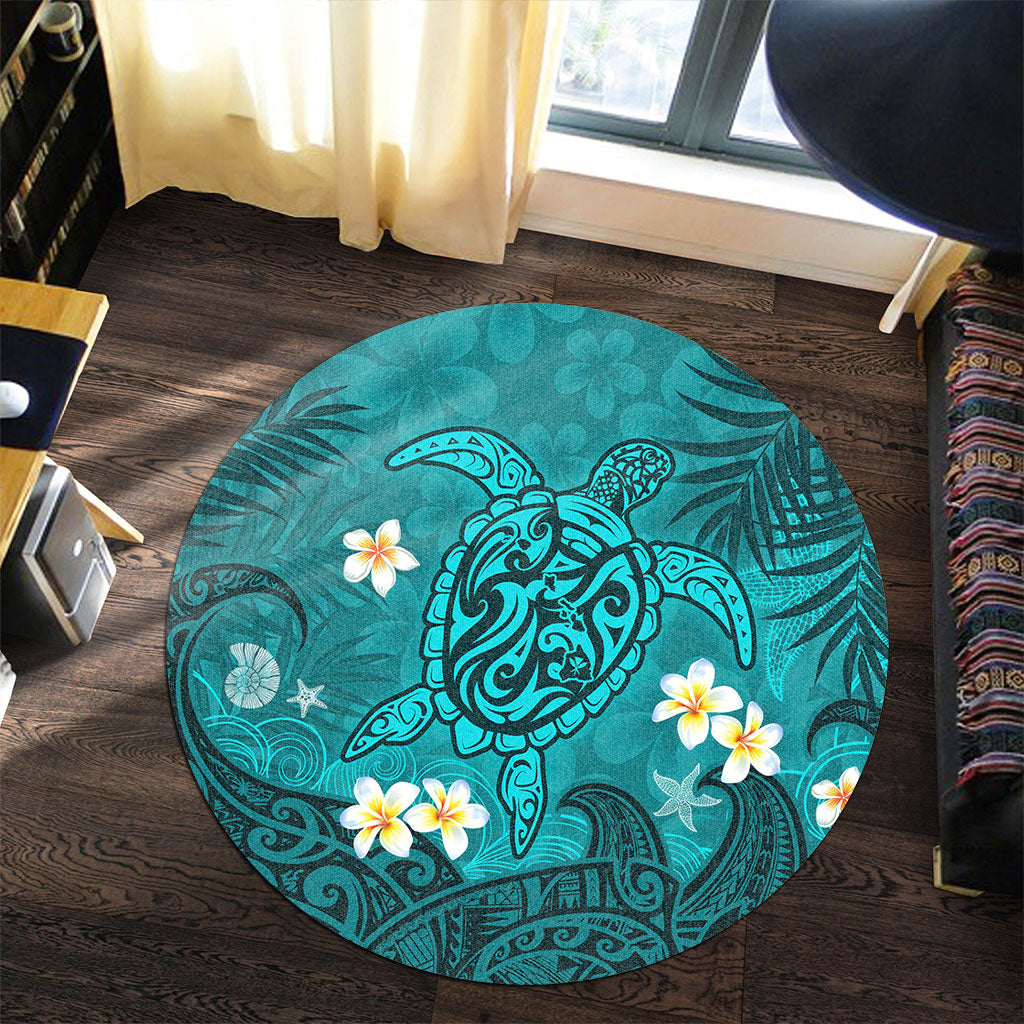 Hawaii Round Rug Hawaiian Sea Turtle & Floral Dreams