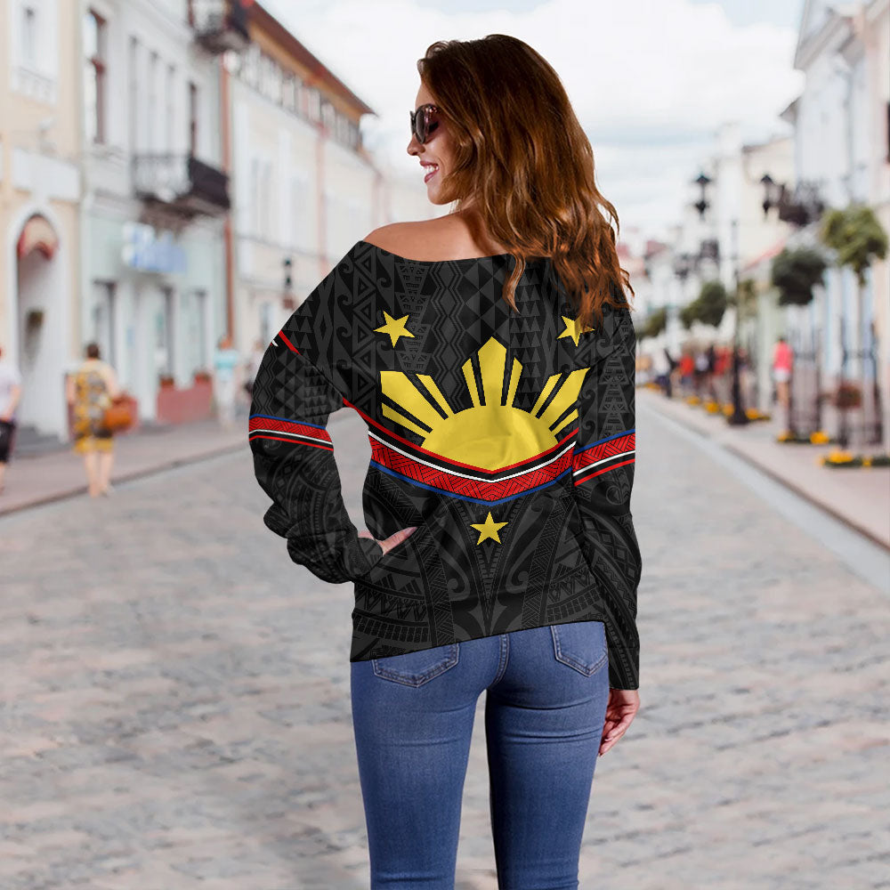 Philippines Filipinos Off Shoulder Sweatshirt Polynesian Inspired Tribal Tattoo