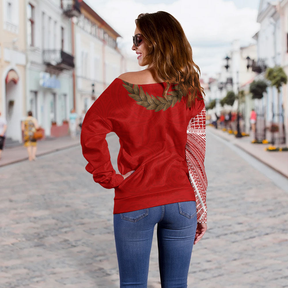Samoa Off Shoulder Sweatshirt Tattoo Roman Reigns With Ula Fala Style Brown