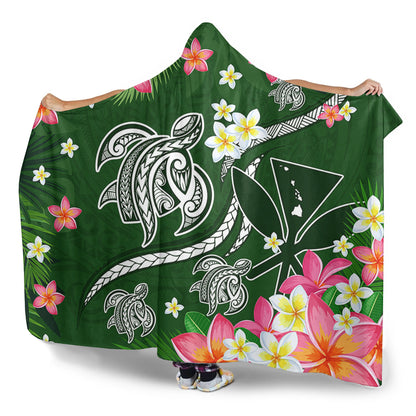 Hawaii Hooded Blanket Aloha Island Turtle Plumeria Flower Tropical Fabric