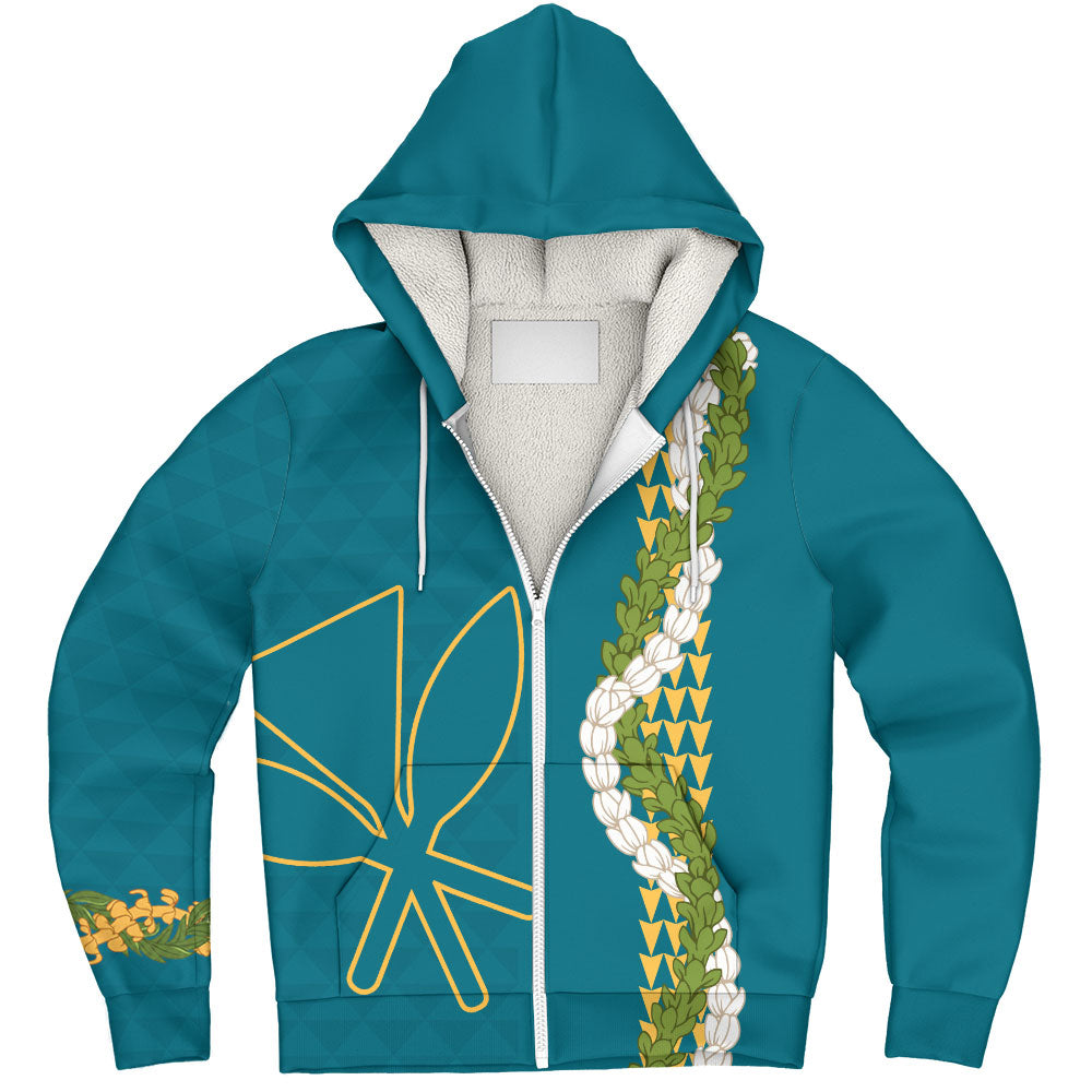 Hawaii Sherpa Hoodie Kanaka Maoli Puakenikeni Maile Flower Lei