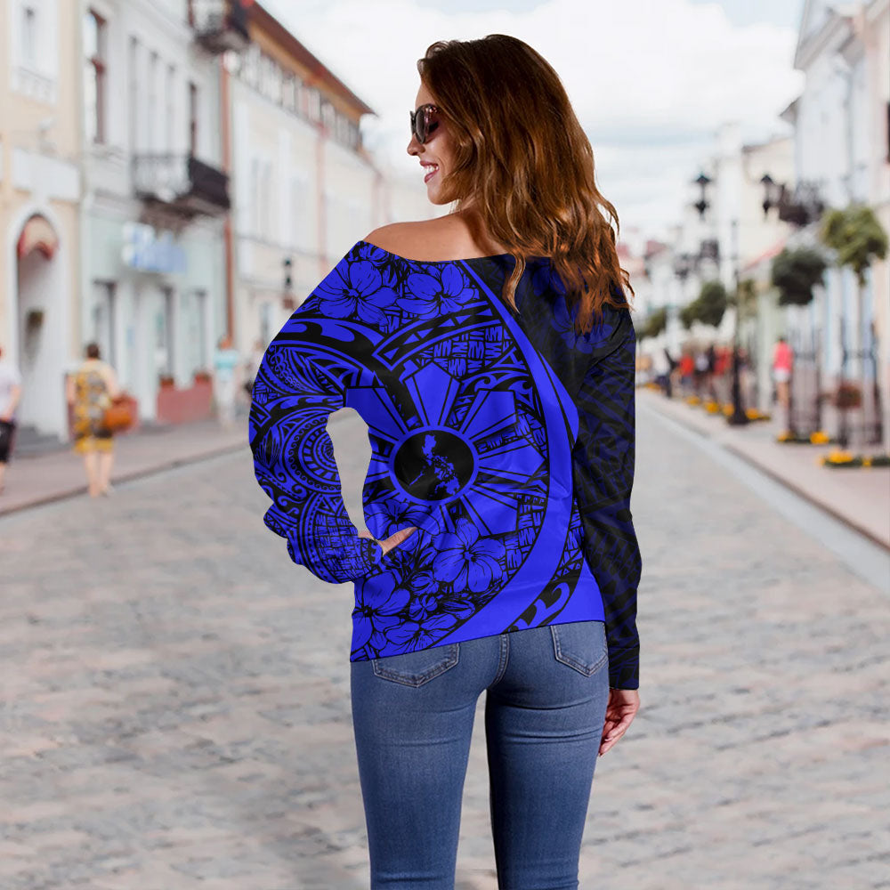 Philippines Filipinos Off Shoulder Sweatshirt Custom National Sampaguita Flower Symbols Style