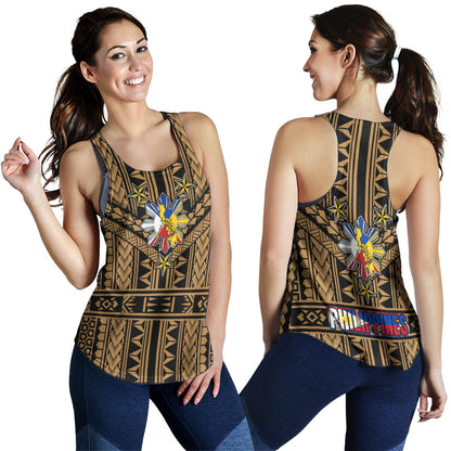 Philippines Women Tank - Filipino Sun And Stars Tribal Tattoo Patterns Style