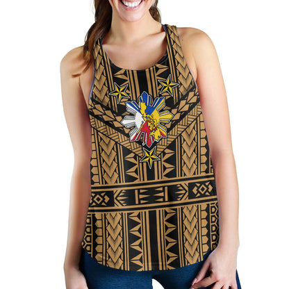 Philippines Women Tank - Filipino Sun And Stars Tribal Tattoo Patterns Style
