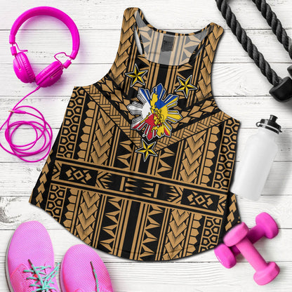 Philippines Women Tank - Filipino Sun And Stars Tribal Tattoo Patterns Style