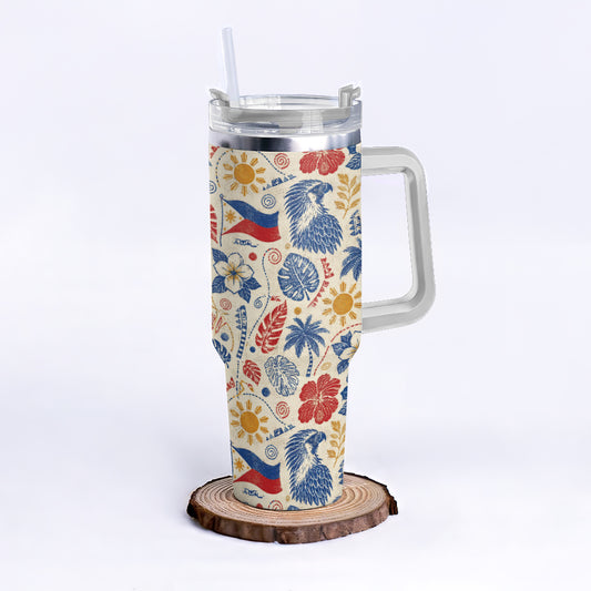 Philippines Filipinos 40oz Tumbler Eagle Sun Flag Tropical Floral Vintage Stamp Style
