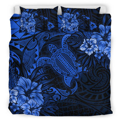 Hawaii Bedding Set - Hawaii Polynesian Turtle Tropical Blue Bedding Set