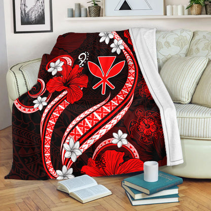 Hawaii Premium Blanket Kanaka Maoli Hibiscus Turtle Ocean Pacific Red Style