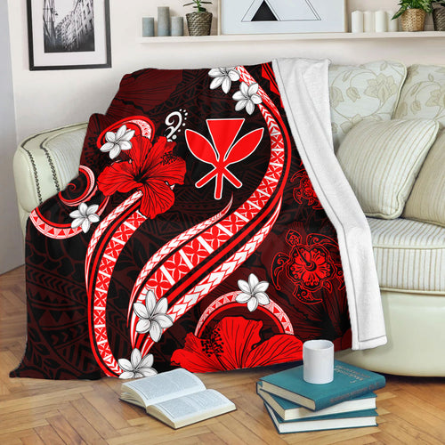 Hawaii Premium Blanket Kanaka Maoli Hibiscus Turtle Ocean Pacific Red Style