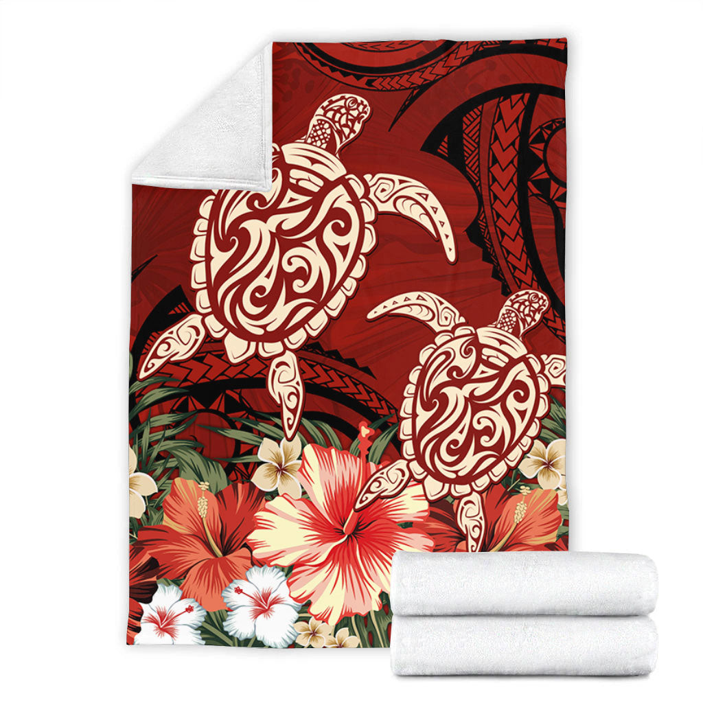 Hawaii Premium Blanket Polynesia Turtle Drawing Tropical Flower