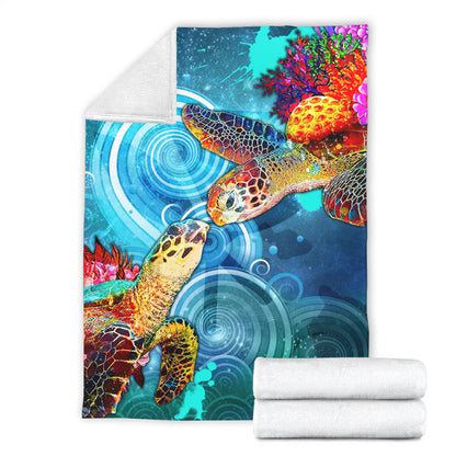Hawaii Premium Blanket Turtle Kiss Ocean Galaxy