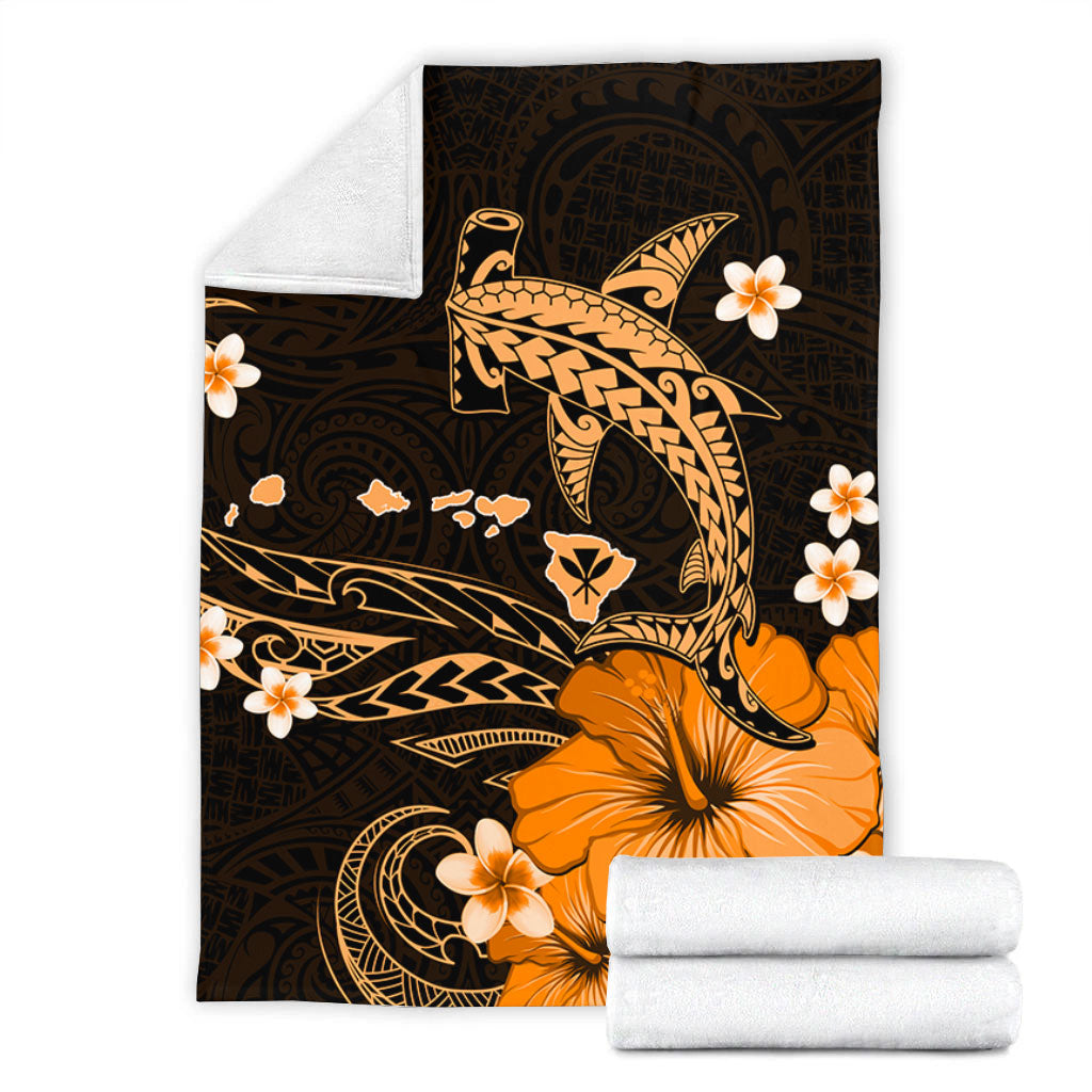 Hawaii Premium Blanket Kanaka Map And Shark Tribal Tattoo