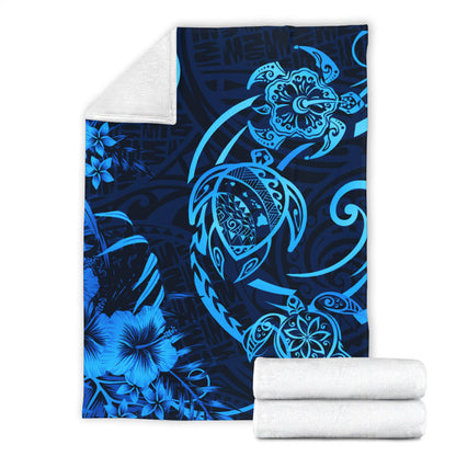 Hawaii Premium Blanket Hibiscus Flower And Map On The Back Turtle
