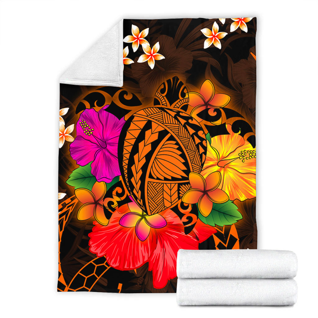 Hawaii Premium Blanket Polynesia Tribal Turtle Tropical Flower