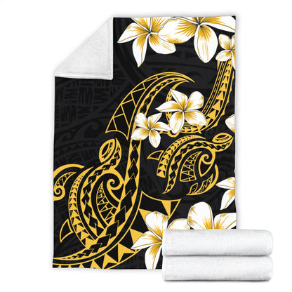 Hawaii Premium Blanket Polynesian Tribal Tattoo Plumeria Flower