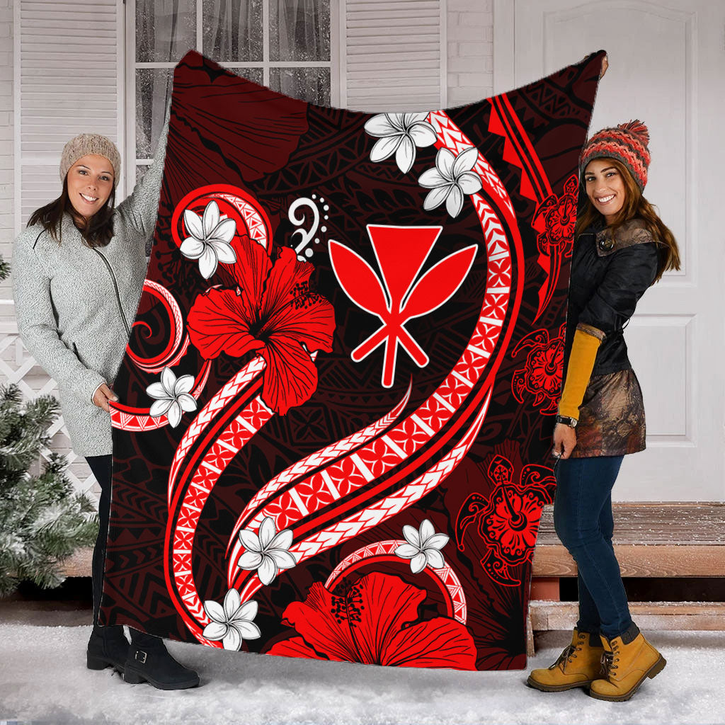Hawaii Premium Blanket Kanaka Maoli Hibiscus Turtle Ocean Pacific Red Style