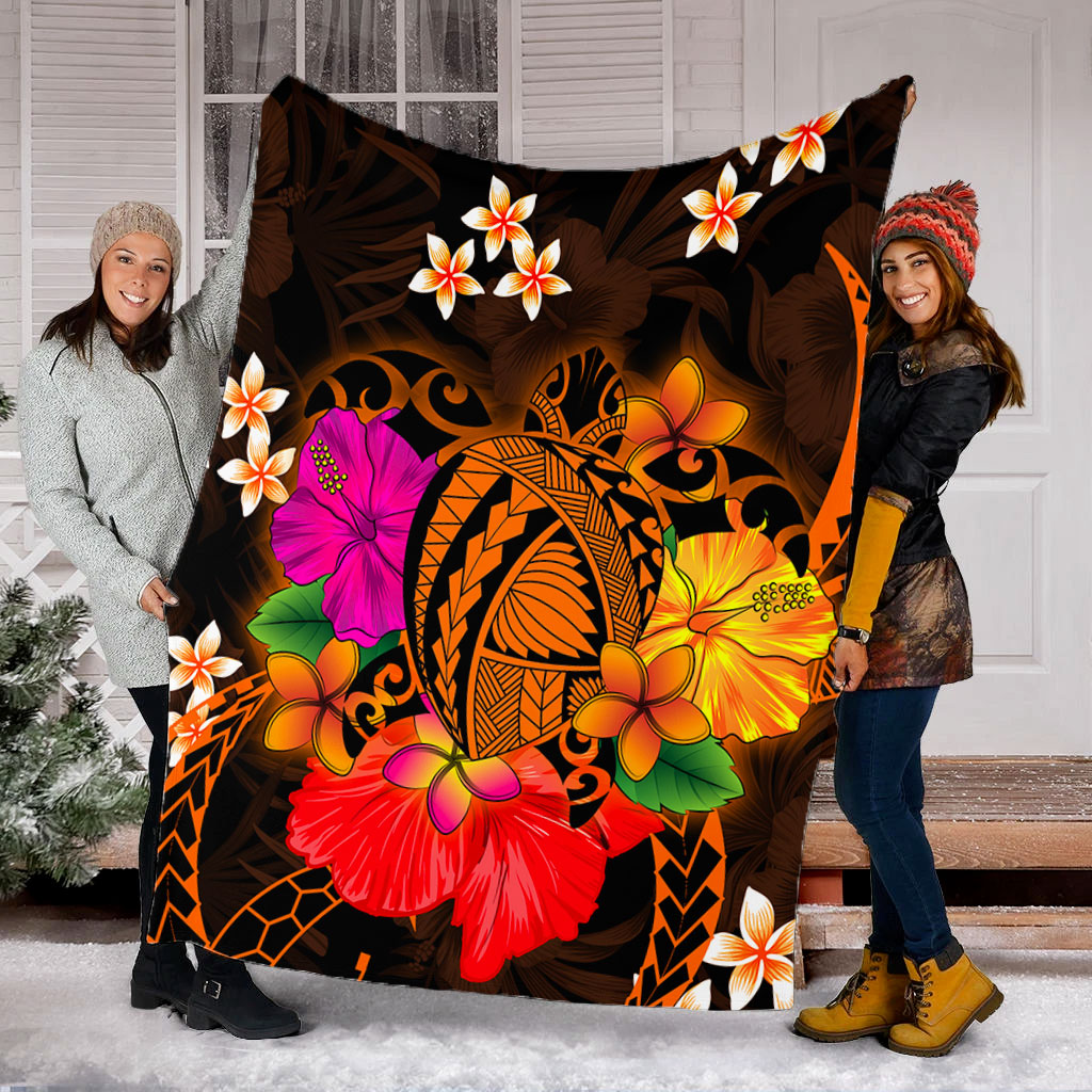 Hawaii Premium Blanket Polynesia Tribal Turtle Tropical Flower