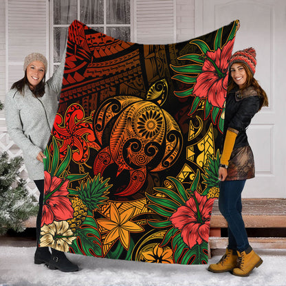 Hawaii Premium Blanket Tribal Polynesia Sea Turtle Design Pacific Dream