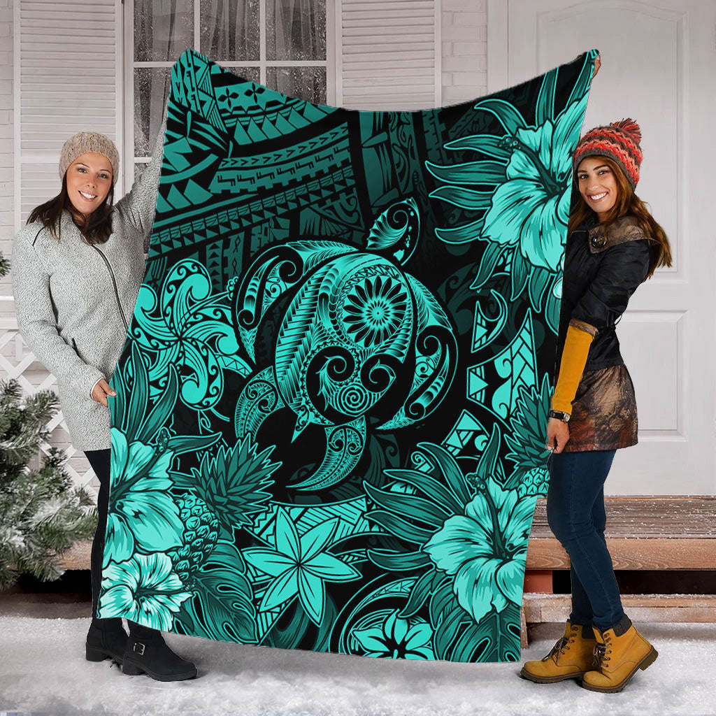 Hawaii Premium Blanket Tribal Polynesia Sea Turtle Design Pacific Dream