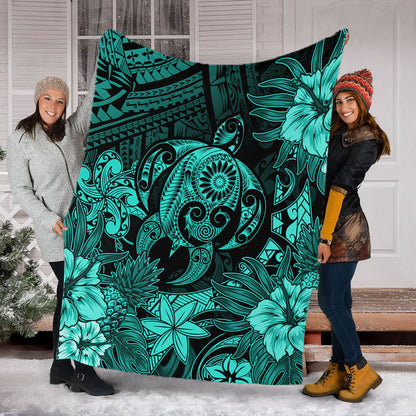 Hawaii Premium Blanket Tribal Polynesia Sea Turtle Design Pacific Dream