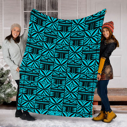 Samoa Premium Blanket Design Stretch Print Fabric Turquoise
