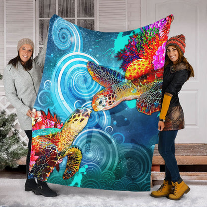 Hawaii Premium Blanket Turtle Kiss Ocean Galaxy