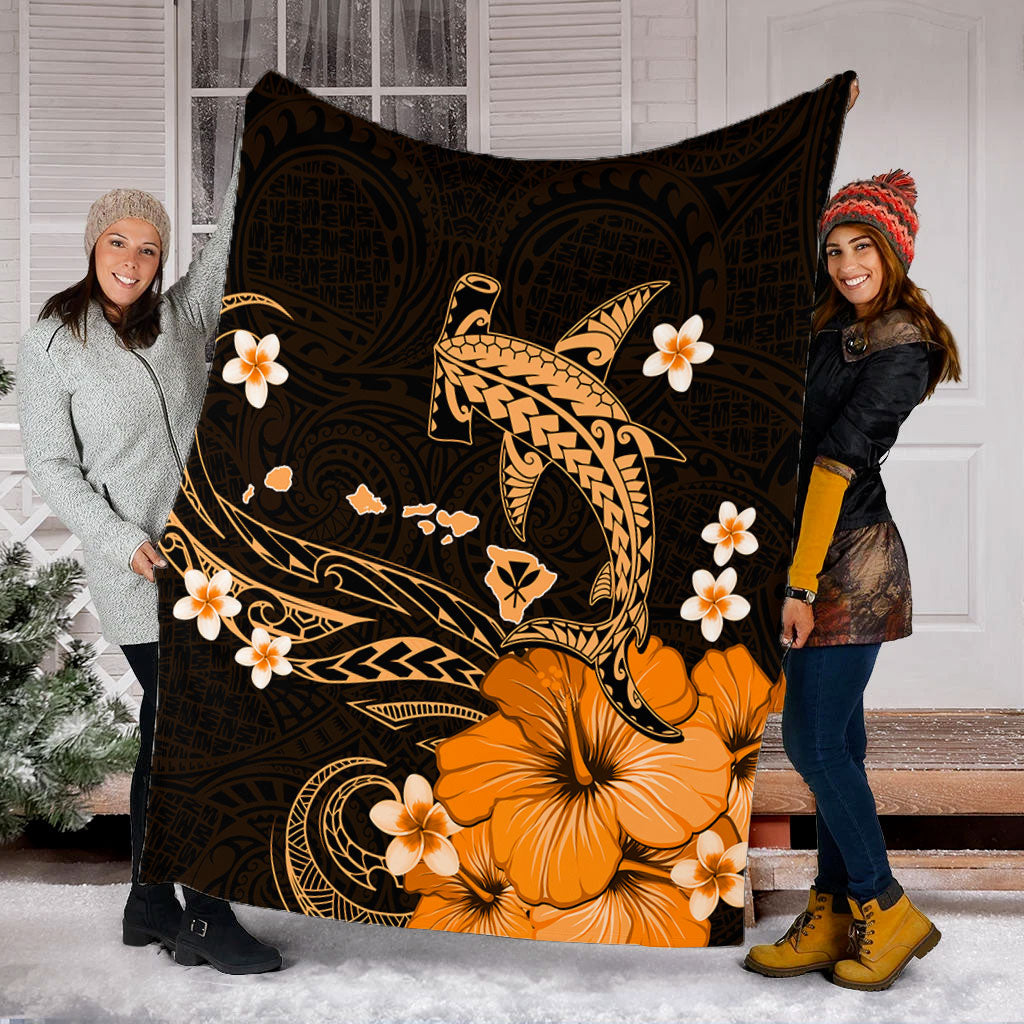Hawaii Premium Blanket Kanaka Map And Shark Tribal Tattoo