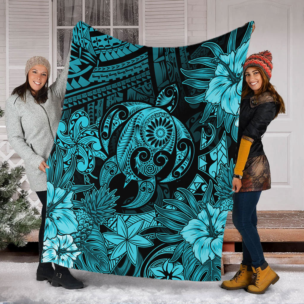 Hawaii Premium Blanket Tribal Polynesia Sea Turtle Design Pacific Dream