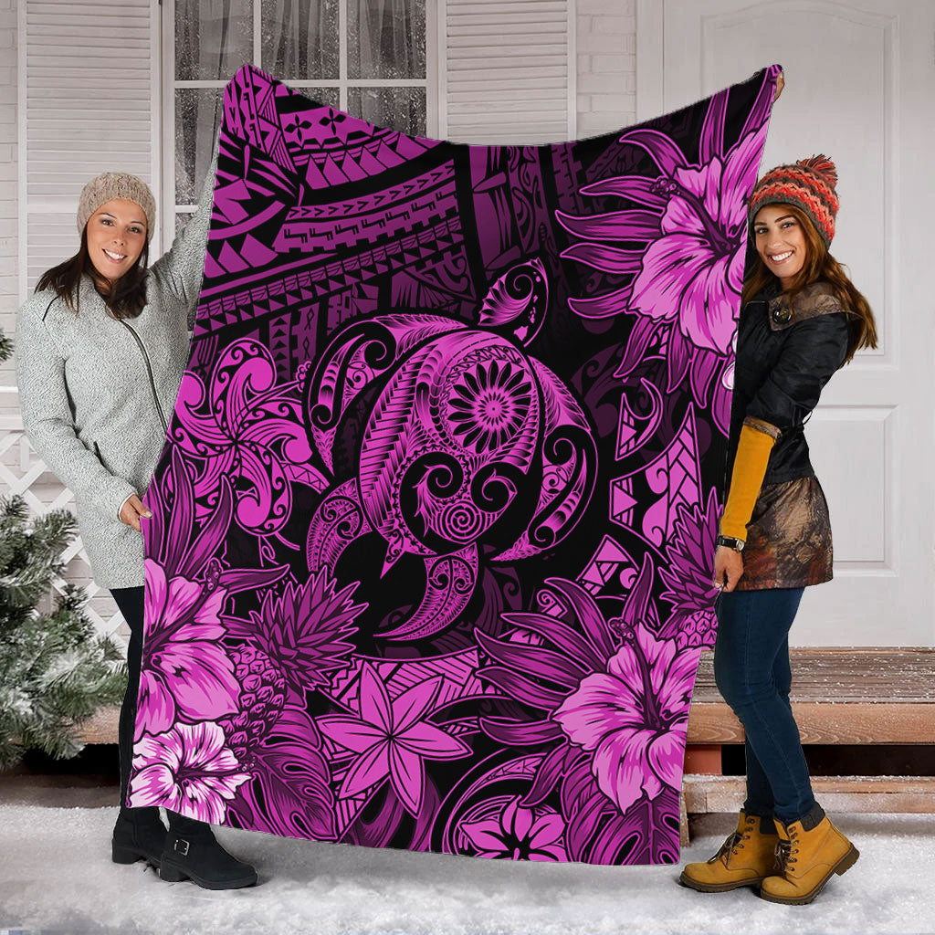 Hawaii Premium Blanket Tribal Polynesia Sea Turtle Design Pacific Dream