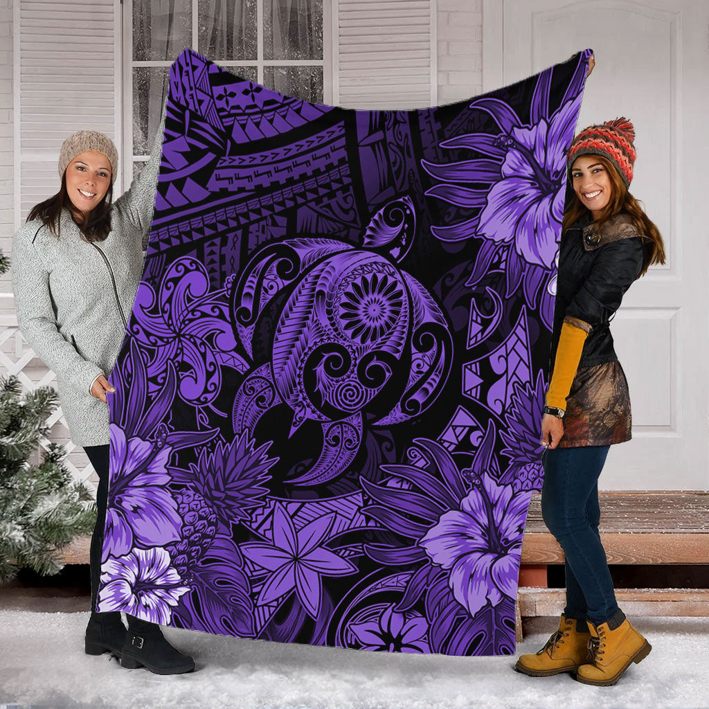 Hawaii Premium Blanket Tribal Polynesia Sea Turtle Design Pacific Dream