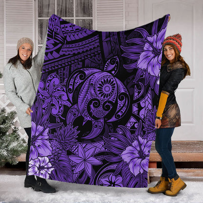 Hawaii Premium Blanket Tribal Polynesia Sea Turtle Design Pacific Dream