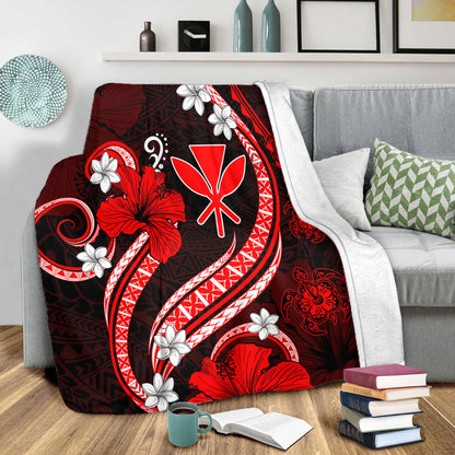 Hawaii Premium Blanket Kanaka Maoli Hibiscus Turtle Ocean Pacific Red Style