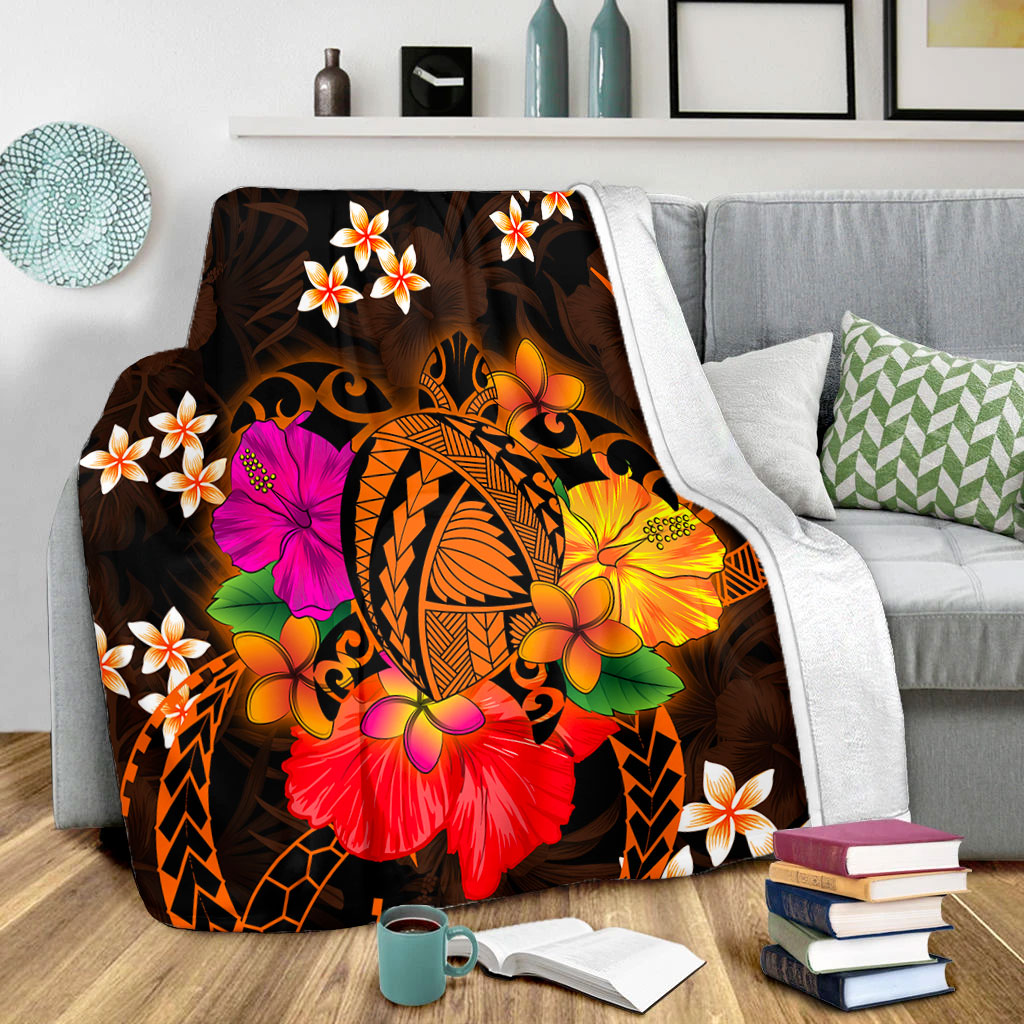 Hawaii Premium Blanket Polynesia Tribal Turtle Tropical Flower