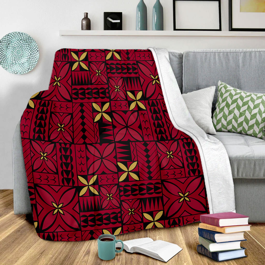 Samoa Premium Blanket Siapo Design Tribal Pattern Red