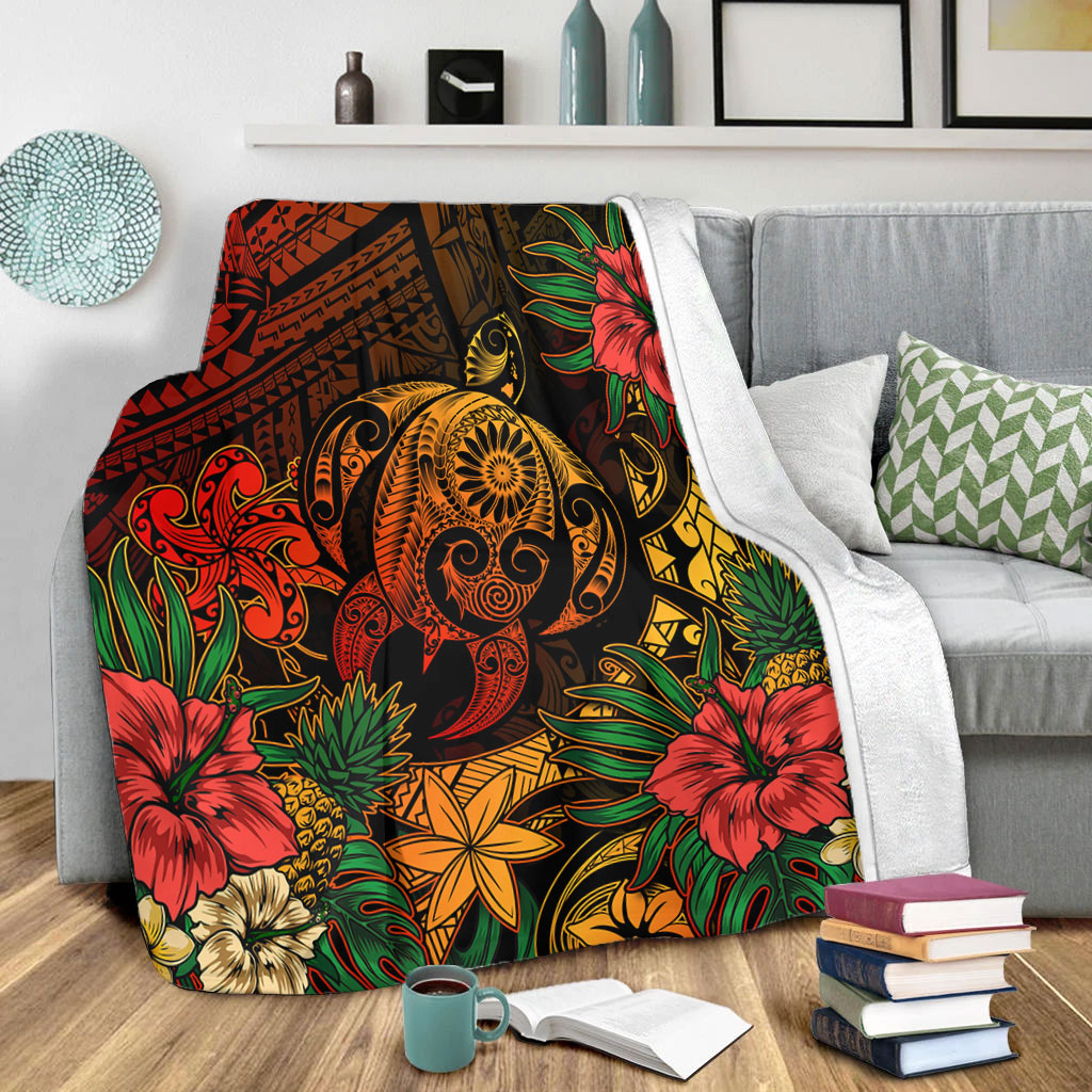 Hawaii Premium Blanket Tribal Polynesia Sea Turtle Design Pacific Dream